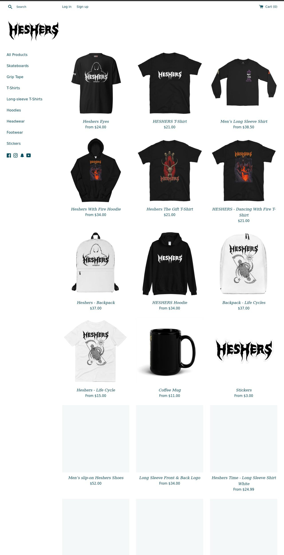 heshers.com shopify website screenshot