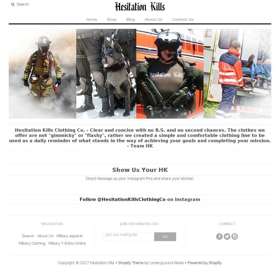 hesitationkills.com shopify website screenshot
