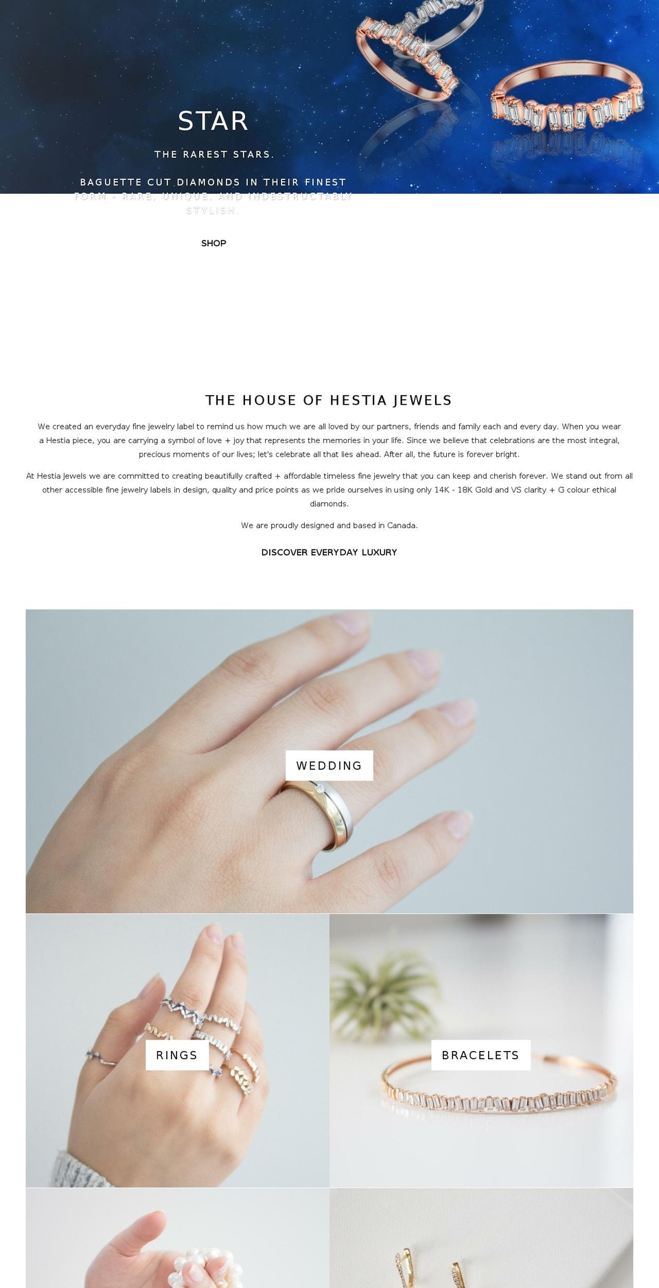 hestiajewels.com shopify website screenshot