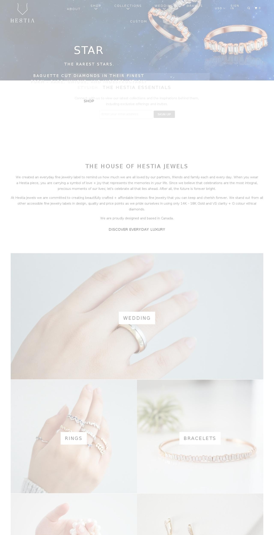 hestiajewels.net shopify website screenshot