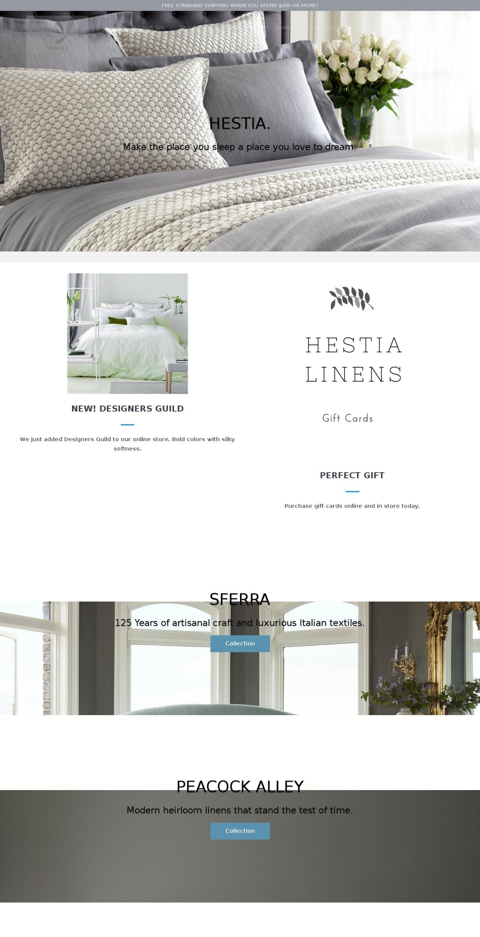 hestialinens.com shopify website screenshot