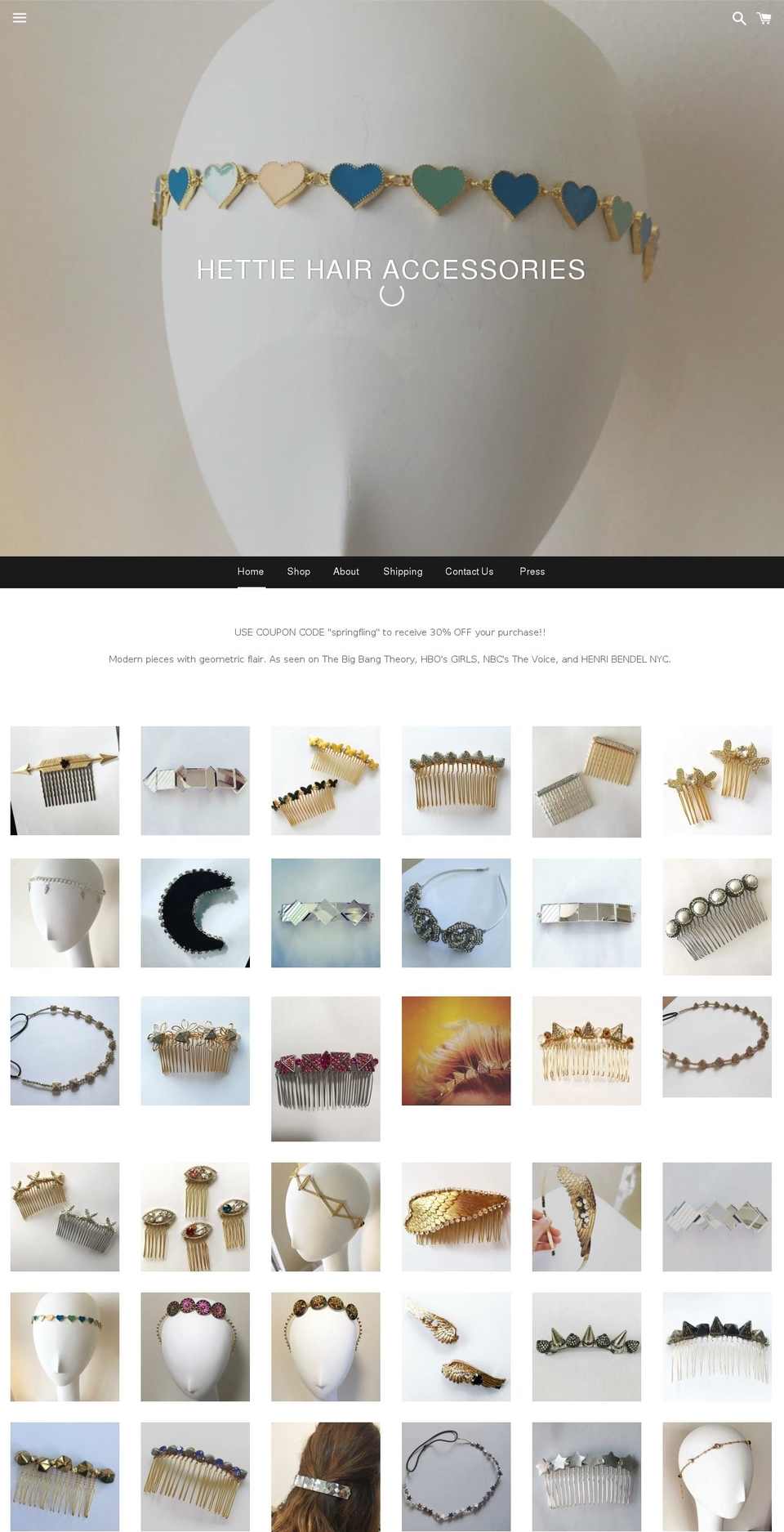 hettieaccessories.com shopify website screenshot