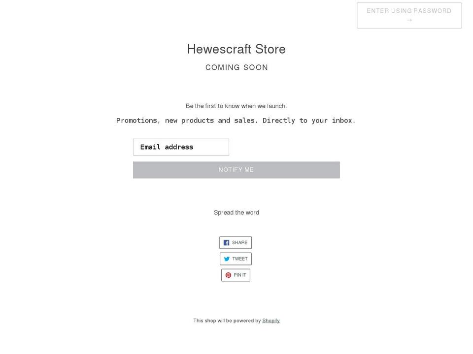 hewescraftstore.com shopify website screenshot