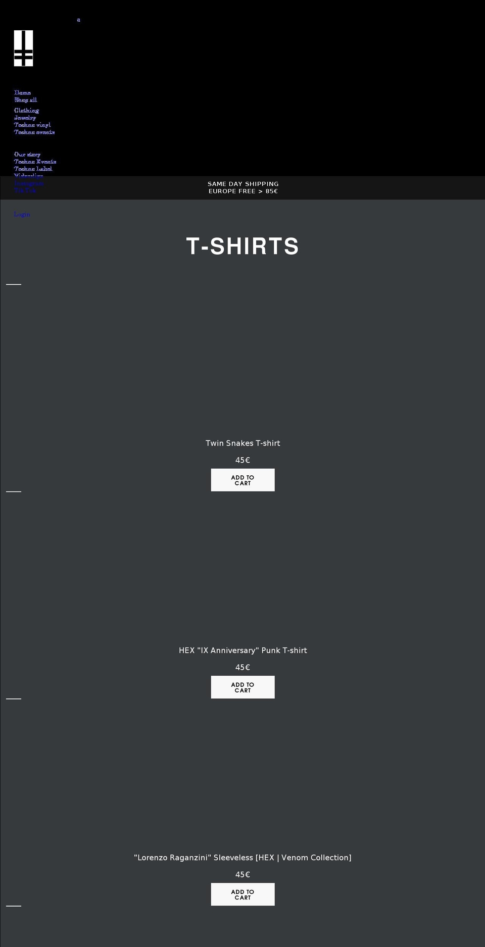 hex-clothing.com shopify website screenshot