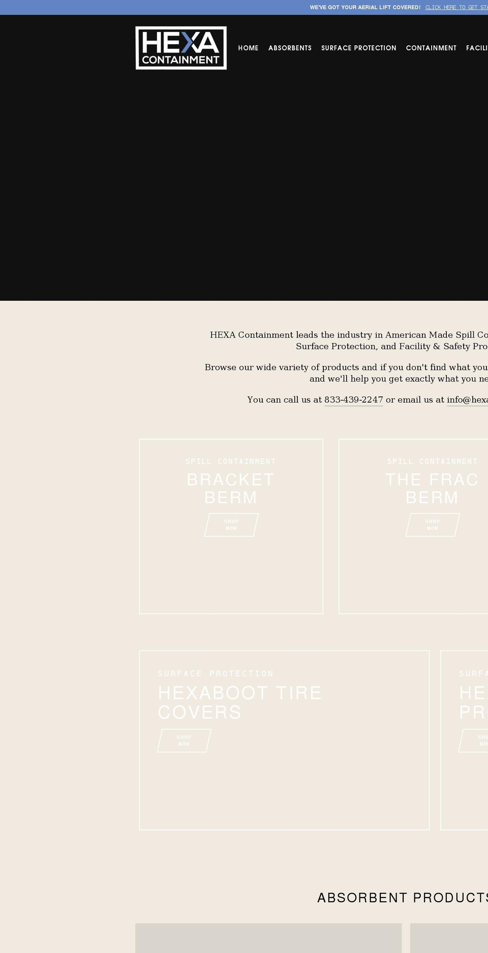 hexacontainment.com shopify website screenshot