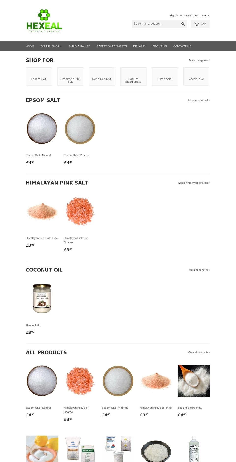 hexchem.co.uk shopify website screenshot