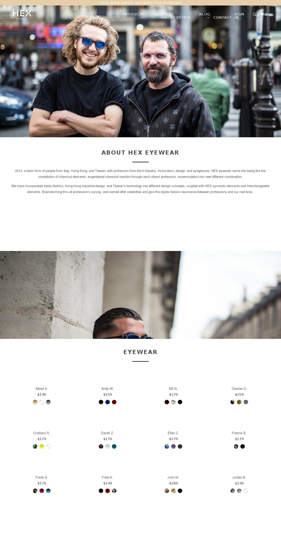 hexeyewear.com shopify website screenshot