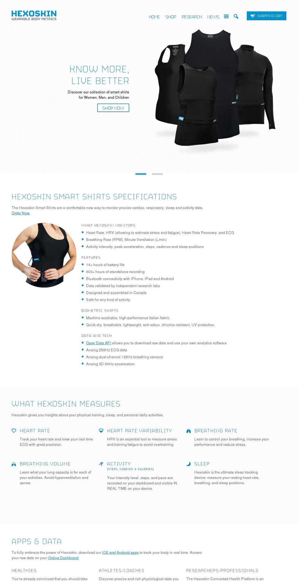 hexoskin.com shopify website screenshot