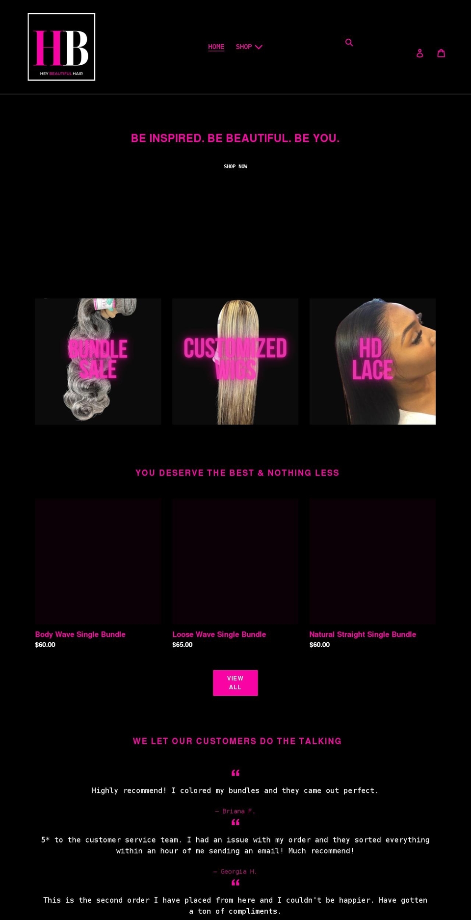 heybeautifulhair.com shopify website screenshot