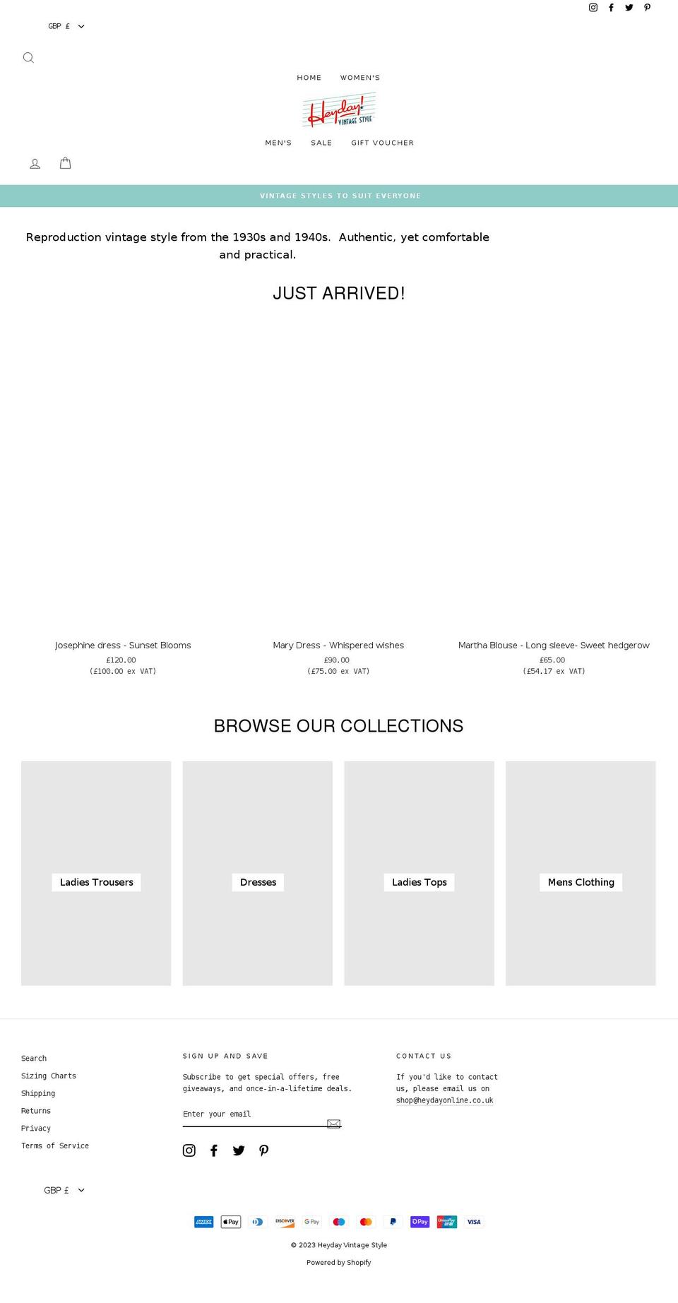 heyday.co.uk shopify website screenshot