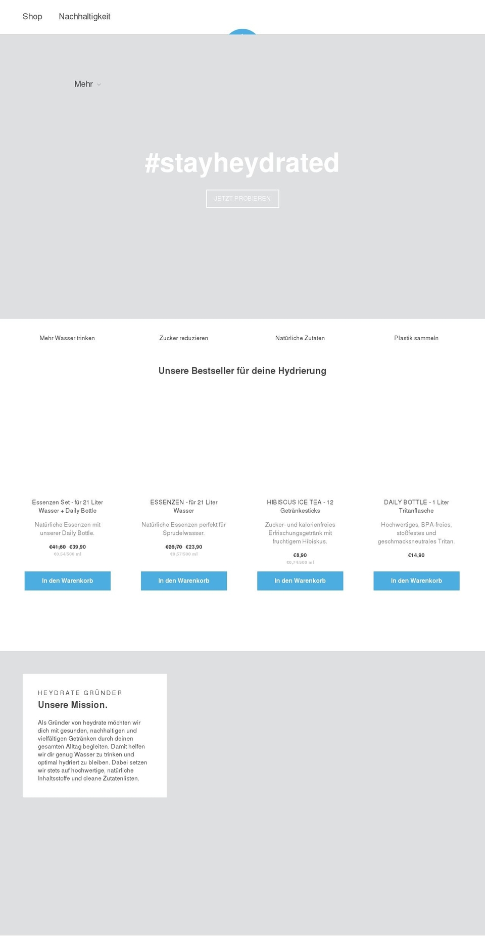heydrate.com shopify website screenshot