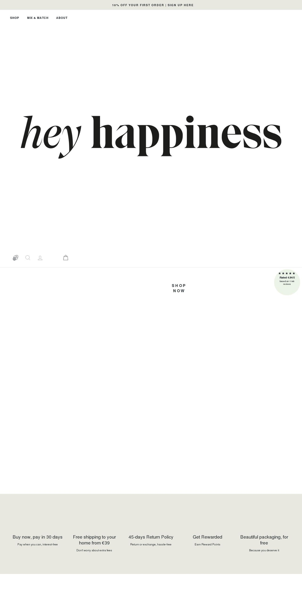 heyhappiness.com shopify website screenshot