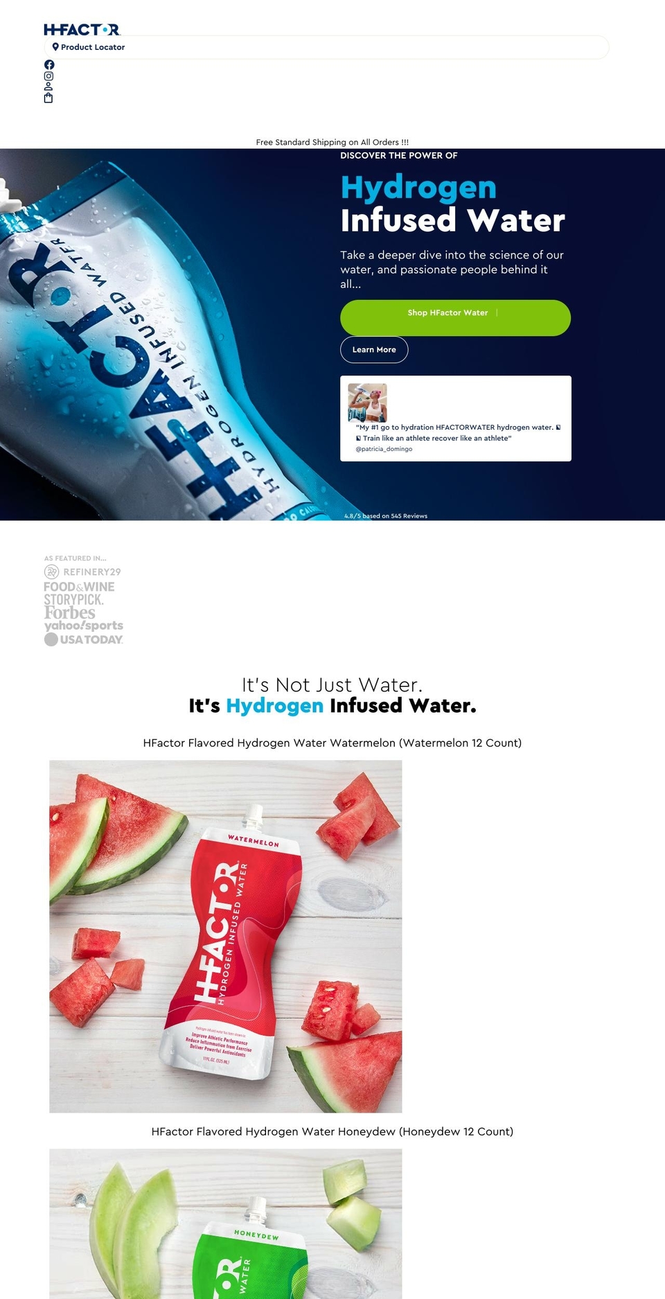 hfactorwater.com shopify website screenshot
