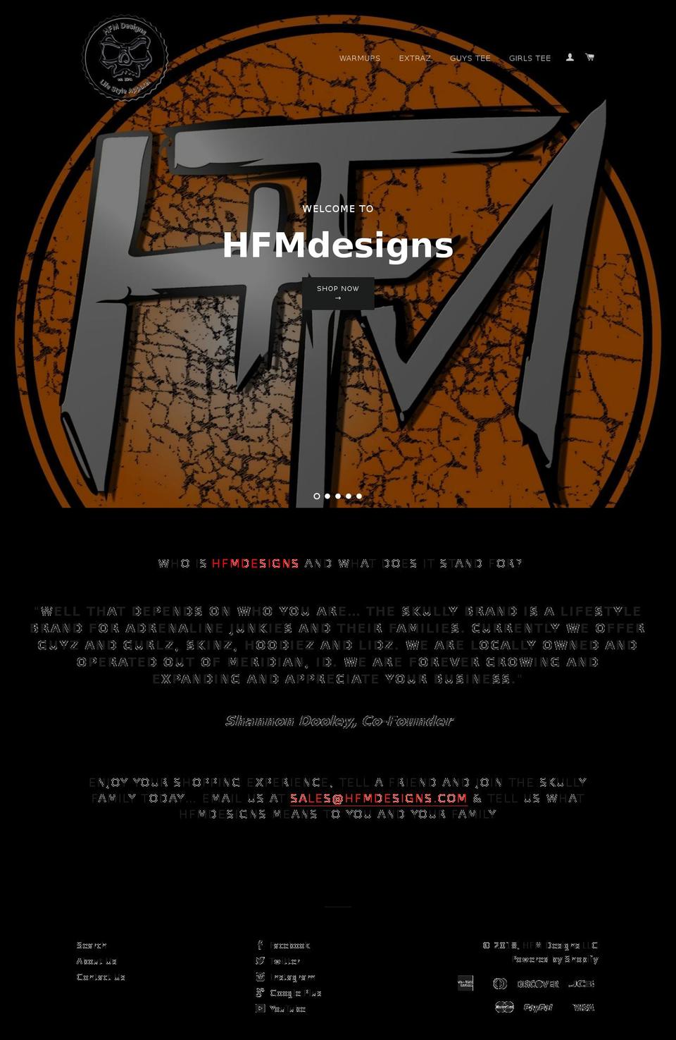 hfmdesigns.com shopify website screenshot