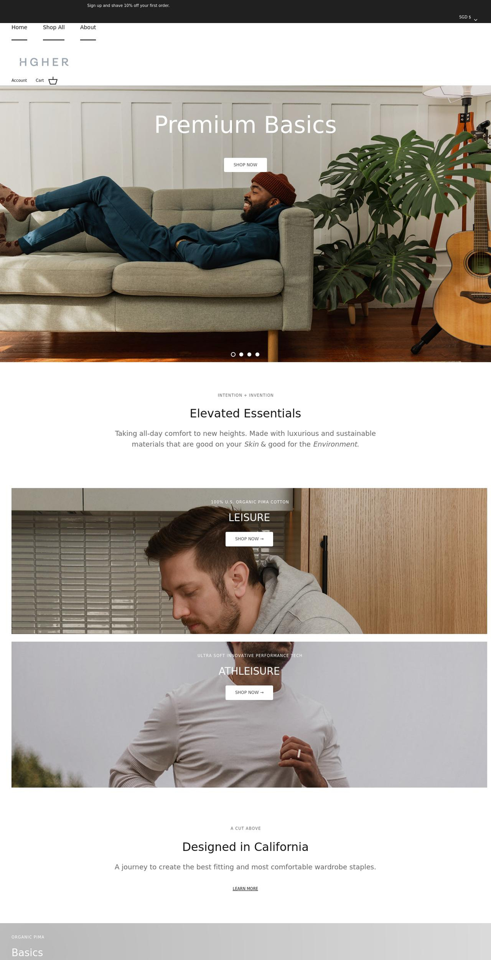 hgher.com shopify website screenshot