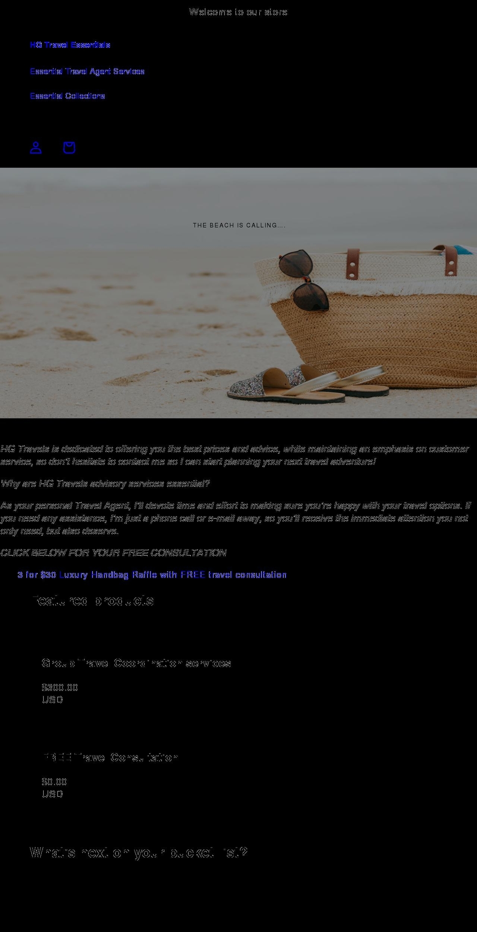 hgtravels.com shopify website screenshot