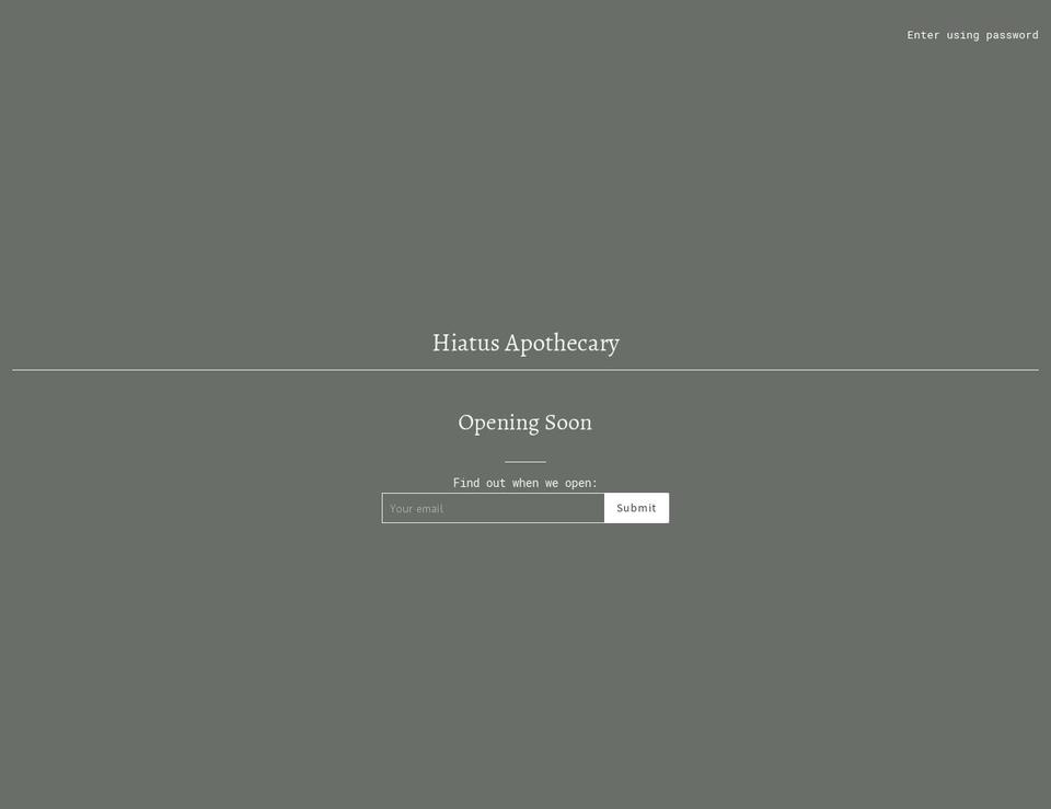 hiatusapothecary.com — Shopify storefront screenshot