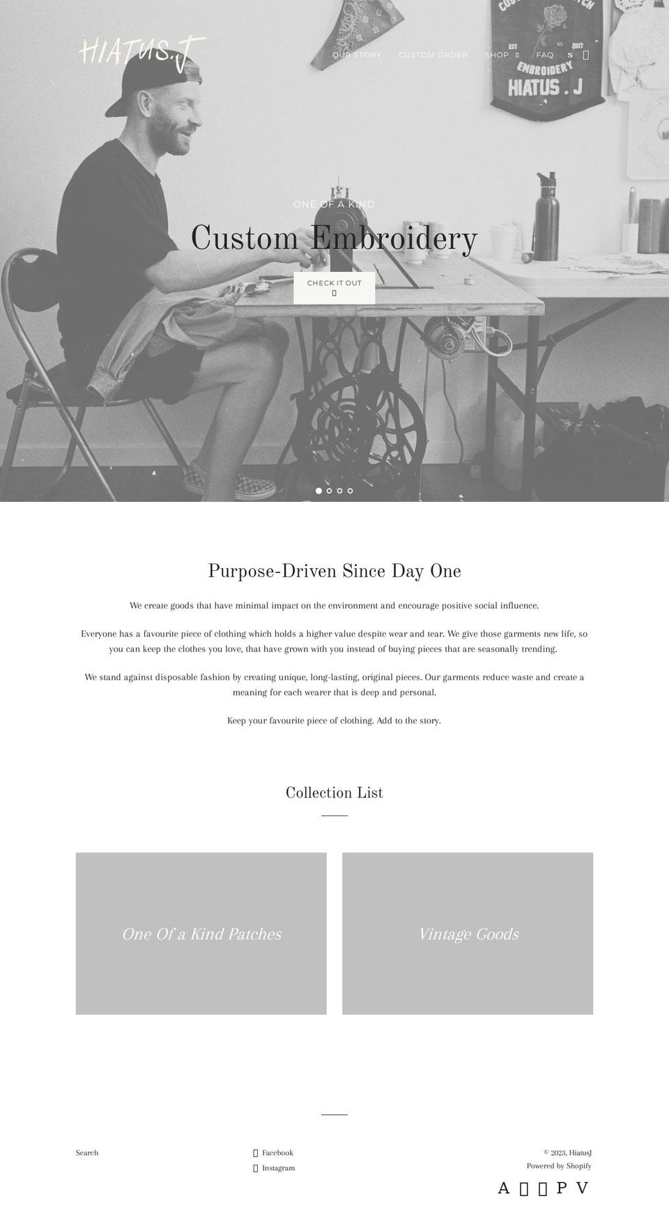 hiatusj.com shopify website screenshot