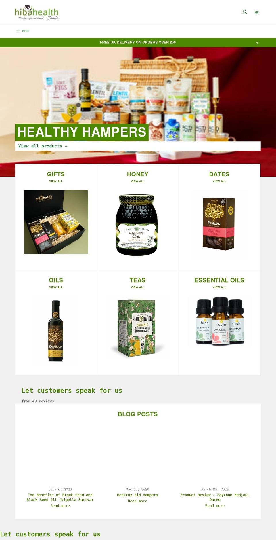 hibahealthfoods.co.uk shopify website screenshot