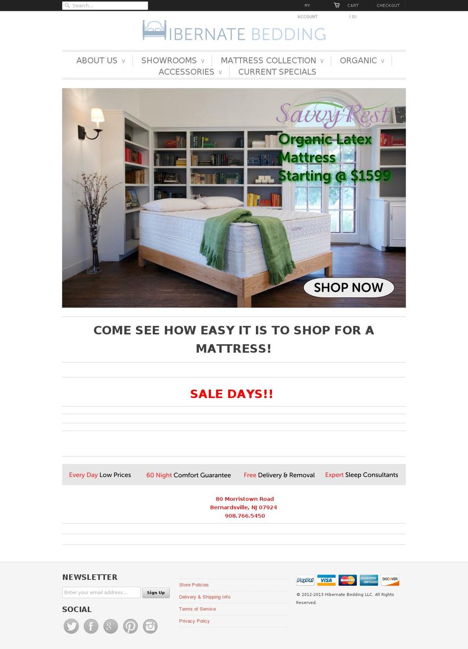 hibernatebedding.net shopify website screenshot