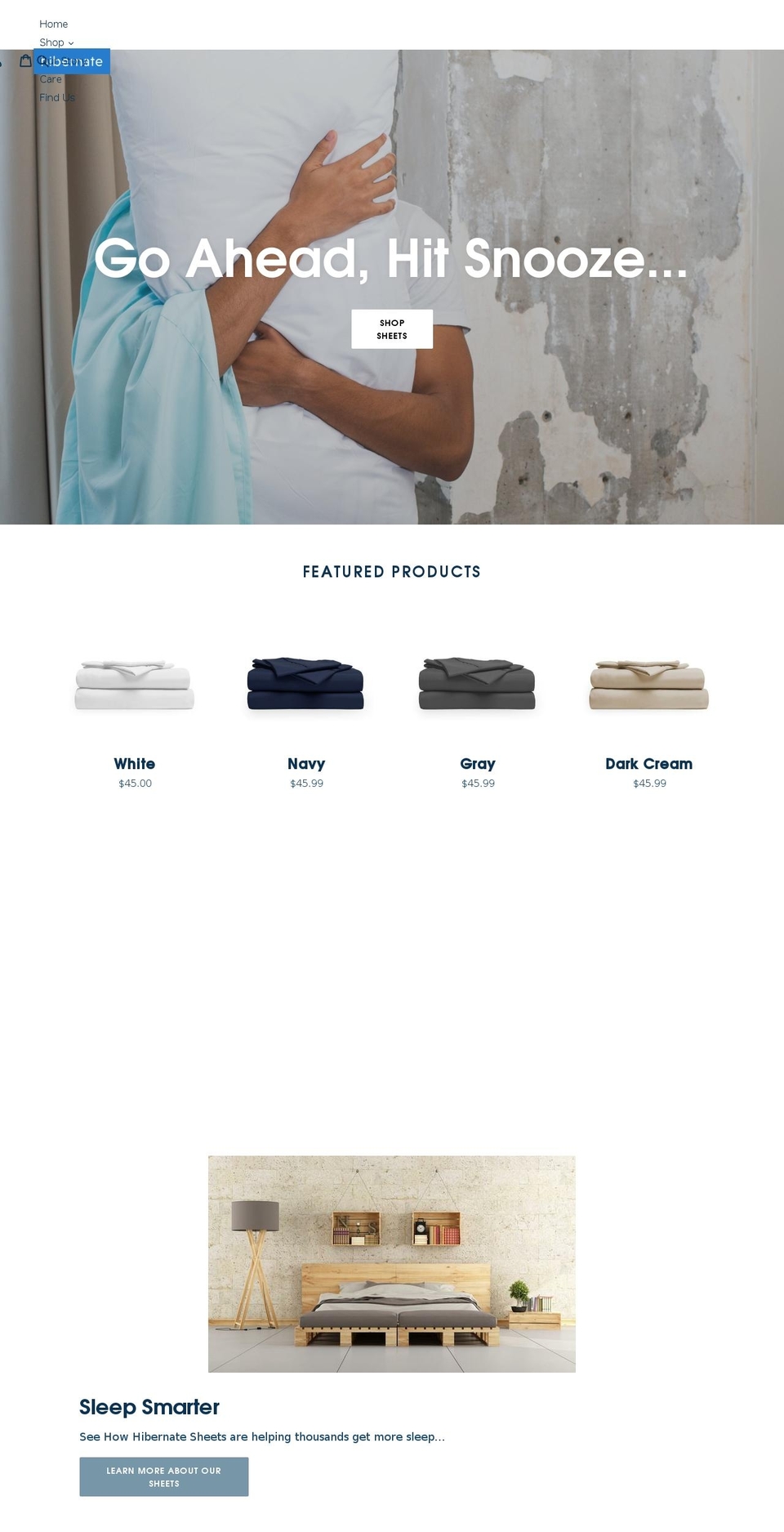 hibernatehome.com — Shopify storefront screenshot
