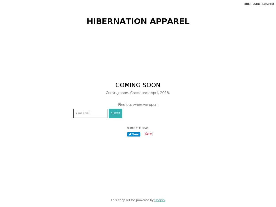 hibernationapparel.com — Shopify storefront screenshot