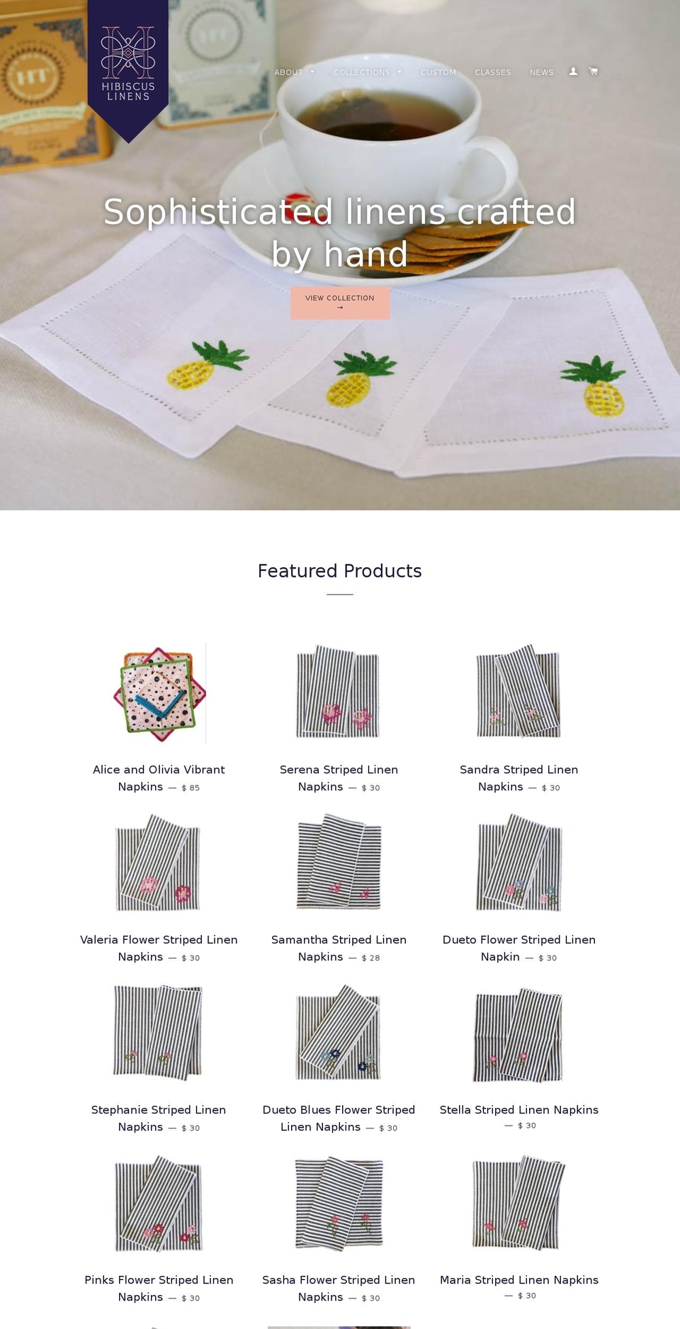 hibiscuslinens.com shopify website screenshot