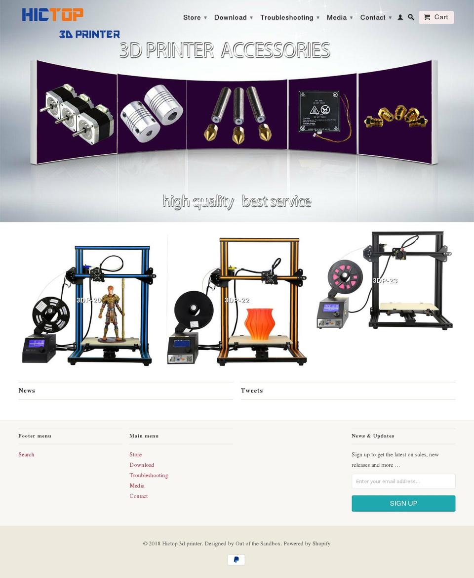 hic3dprinter.com shopify website screenshot