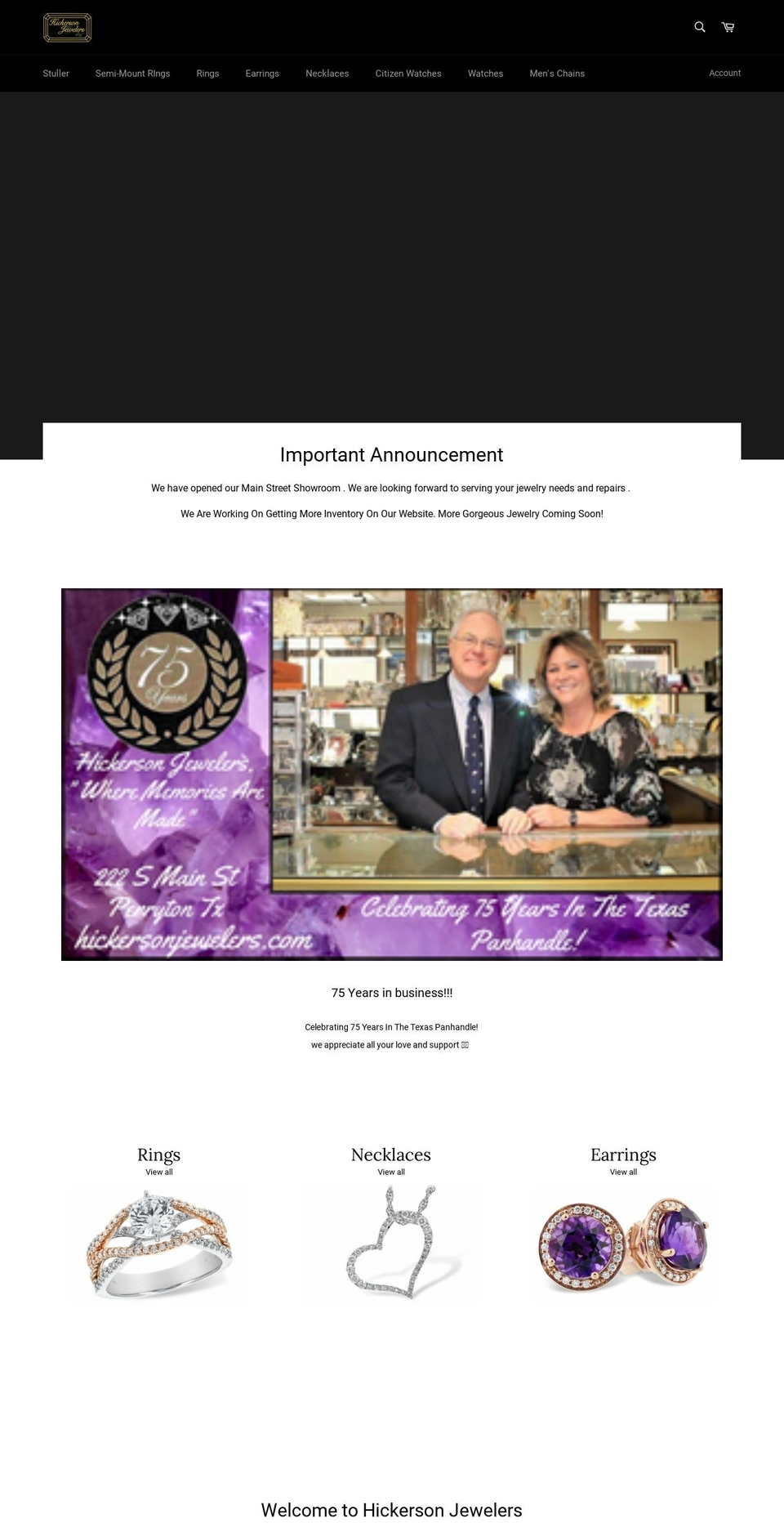 hickersonjewelers.com — Shopify storefront screenshot