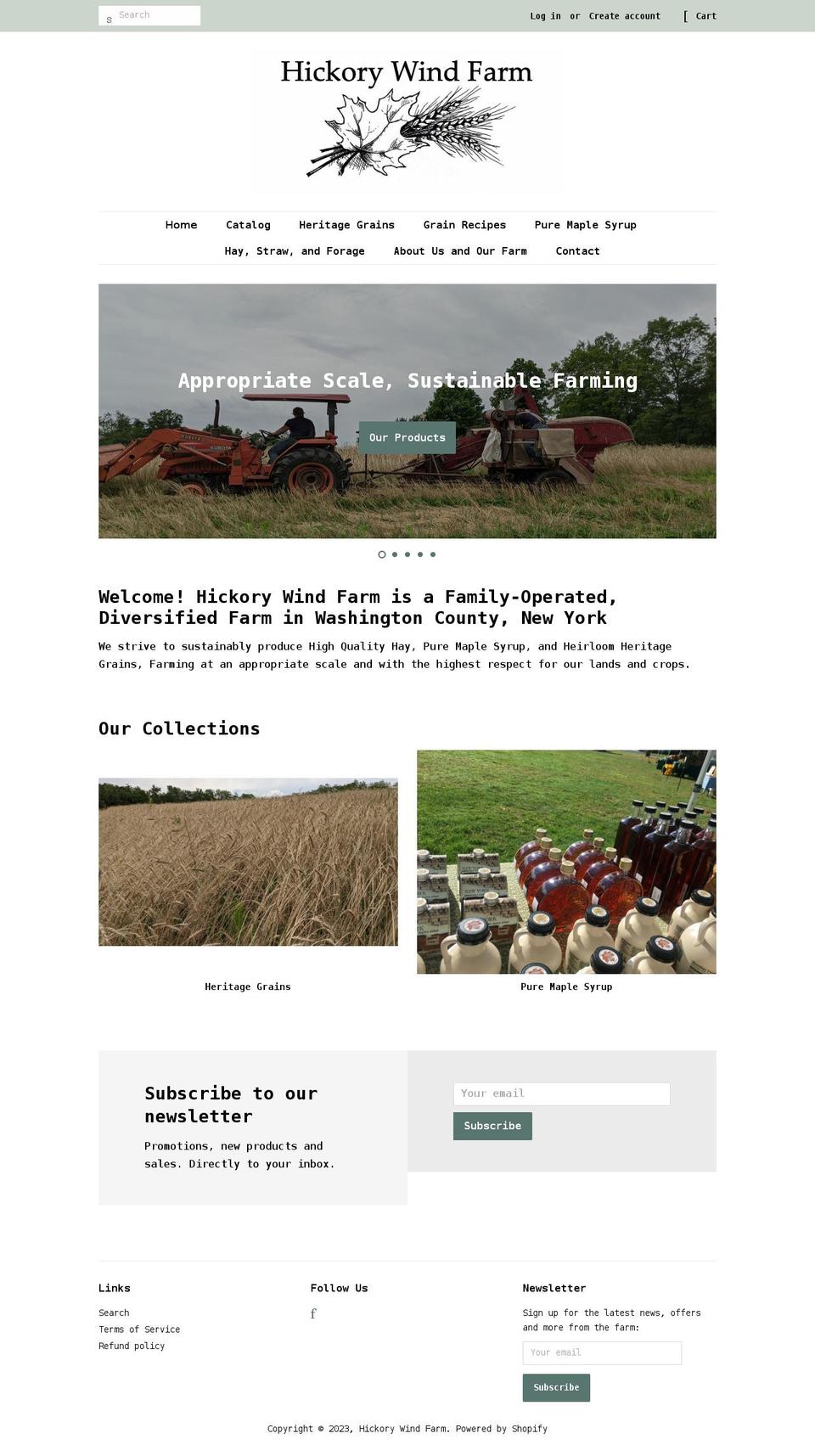 hickorywindfarm.net shopify website screenshot