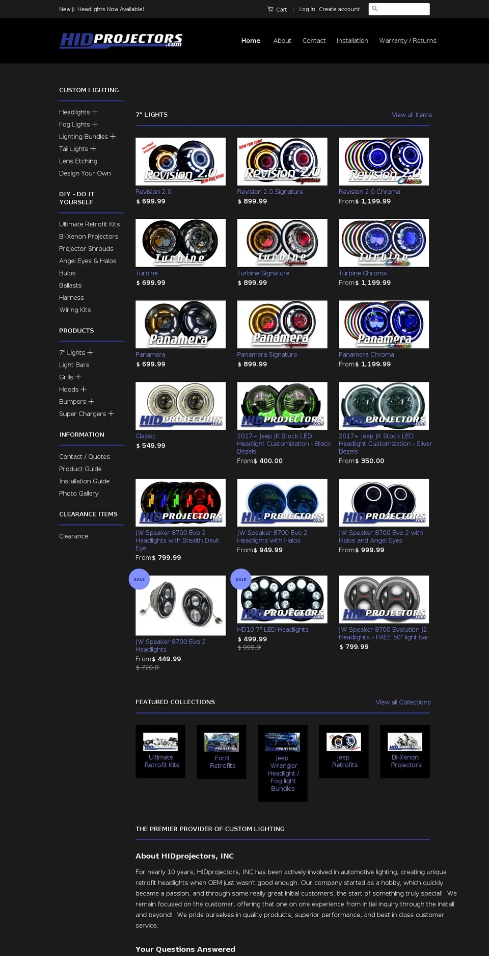 hid-projectors.com shopify website screenshot