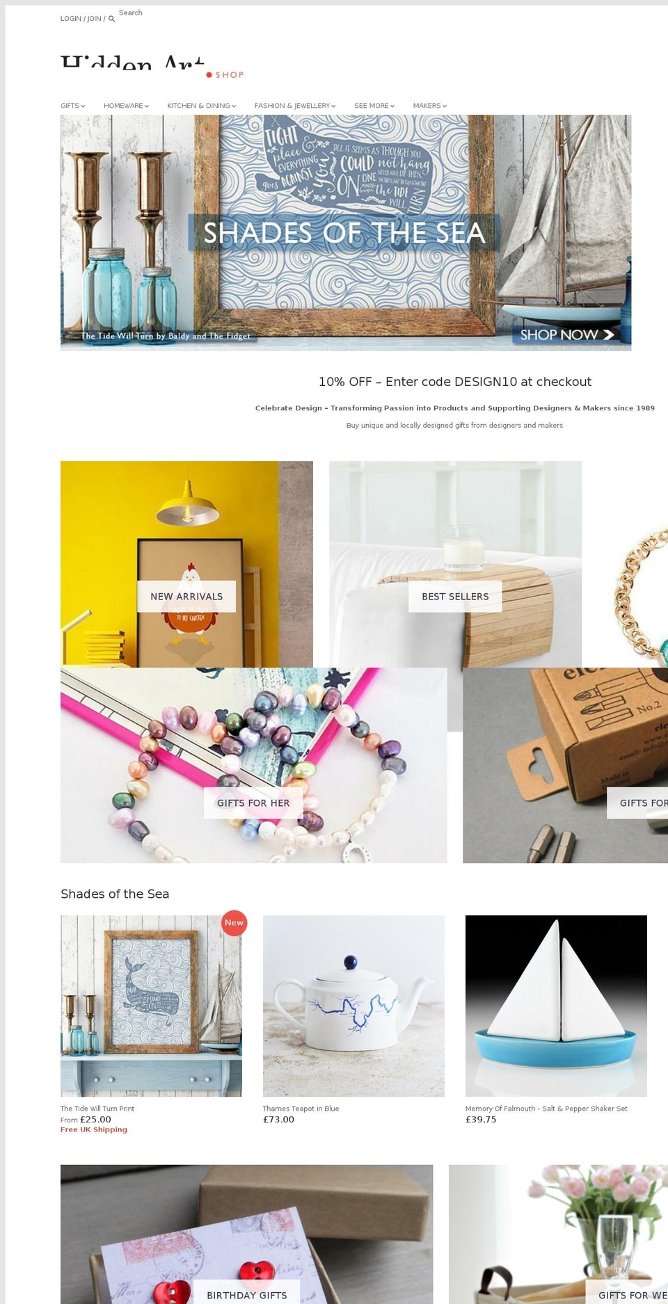 hiddenartshop.com — Shopify storefront screenshot