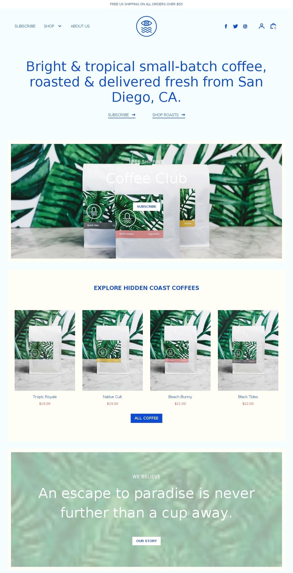 Hidden Coast v1.5 Shopify theme site example hiddencoastcoffee.com