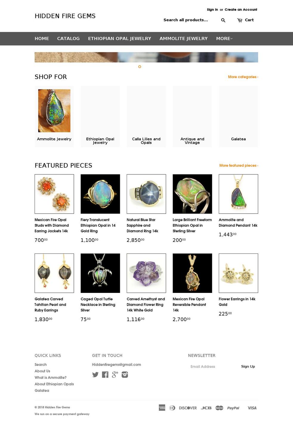 hiddenfiregems.com shopify website screenshot