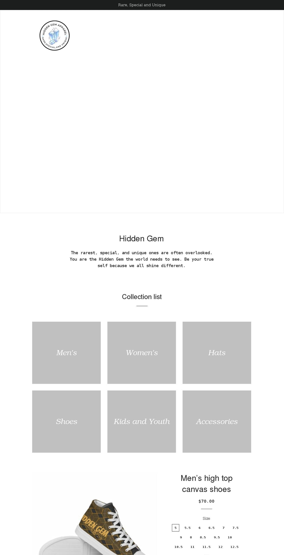 hiddengemapparel.com shopify website screenshot