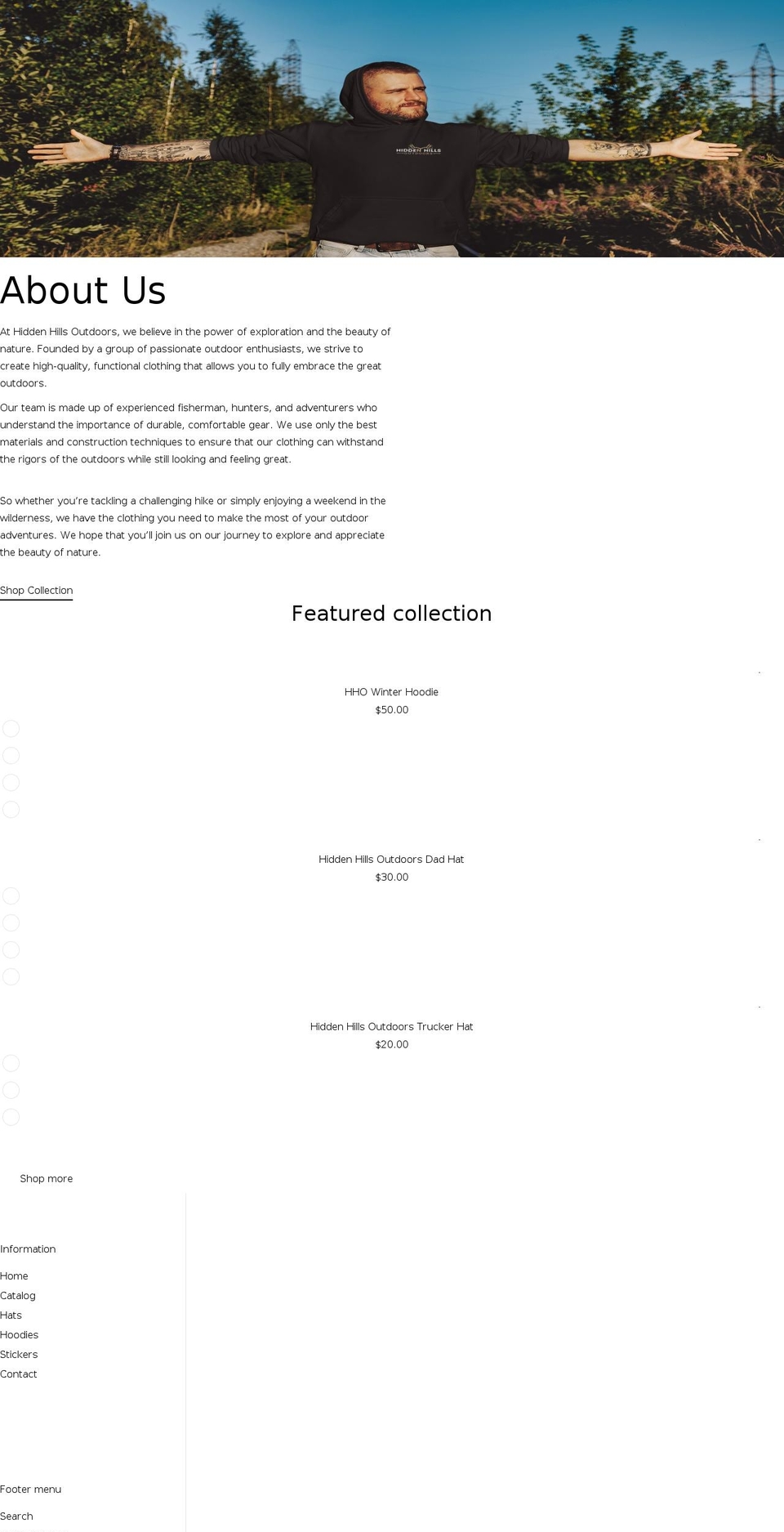 hiddenhill.net shopify website screenshot