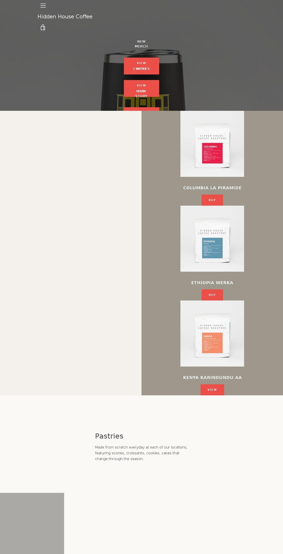 hiddenhousecoffee.com — Shopify storefront screenshot
