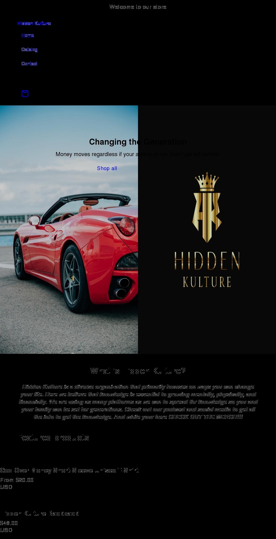 hiddenkulture.com shopify website screenshot