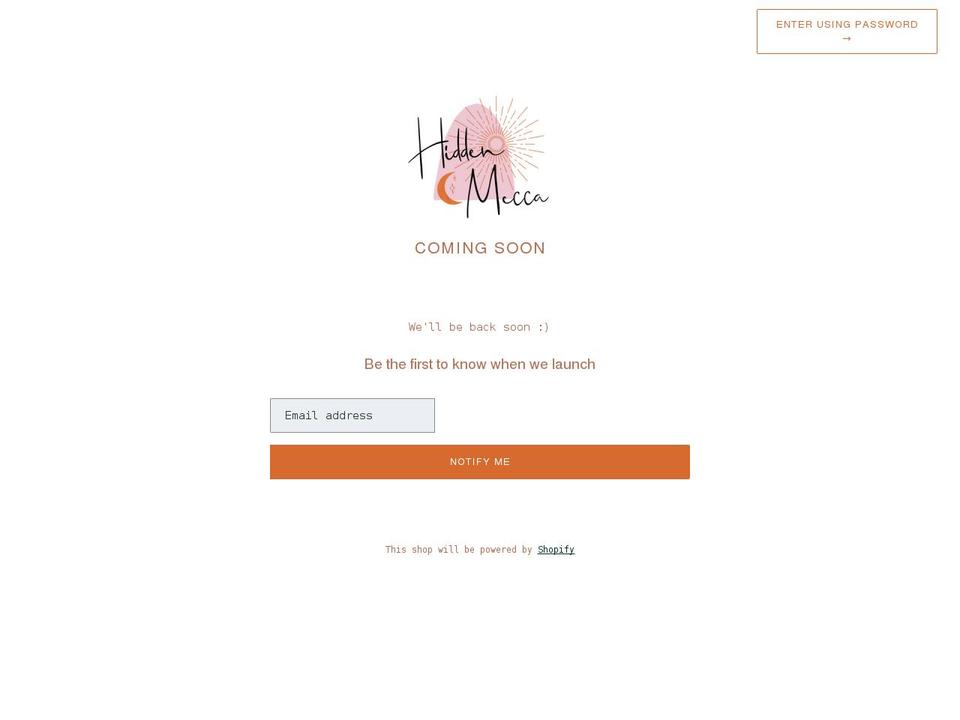 hiddenmecca.com shopify website screenshot