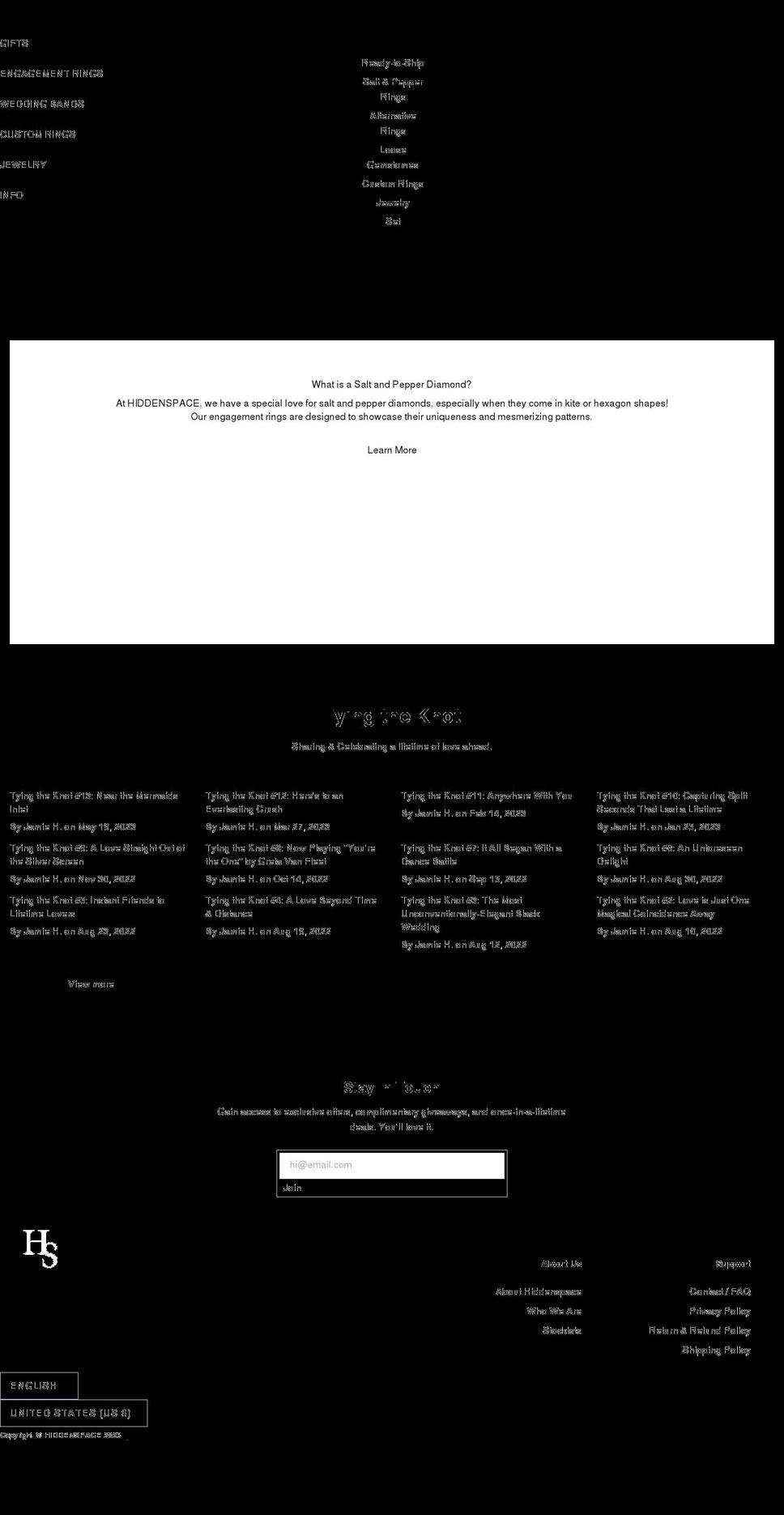 hiddenspacejewelry.com shopify website screenshot