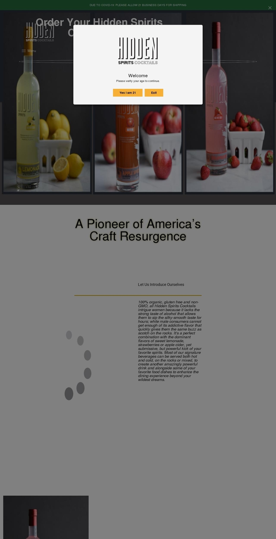 hiddenspiritscocktails.com shopify website screenshot