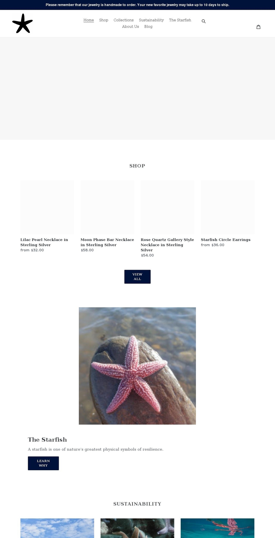 hiddenstarfishjewelry.com shopify website screenshot