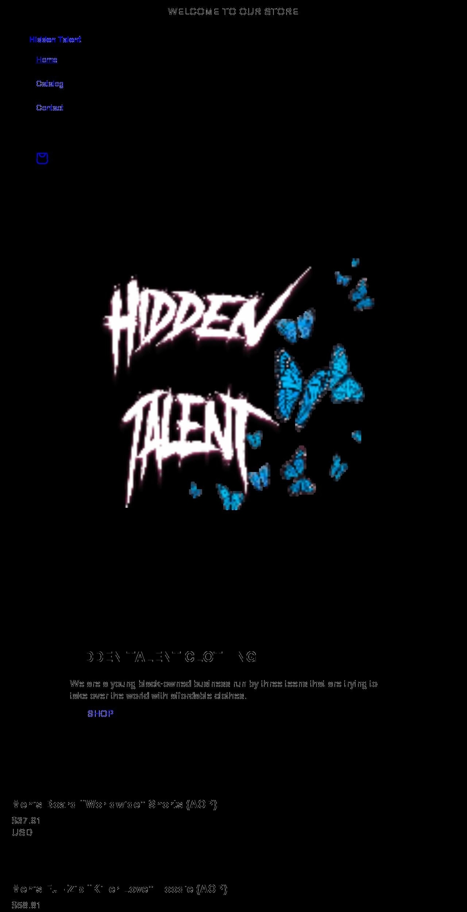 hiddentalentclothing.com — Shopify storefront screenshot