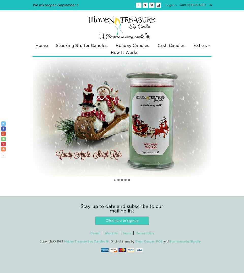 hiddentreasurecandles.com shopify website screenshot