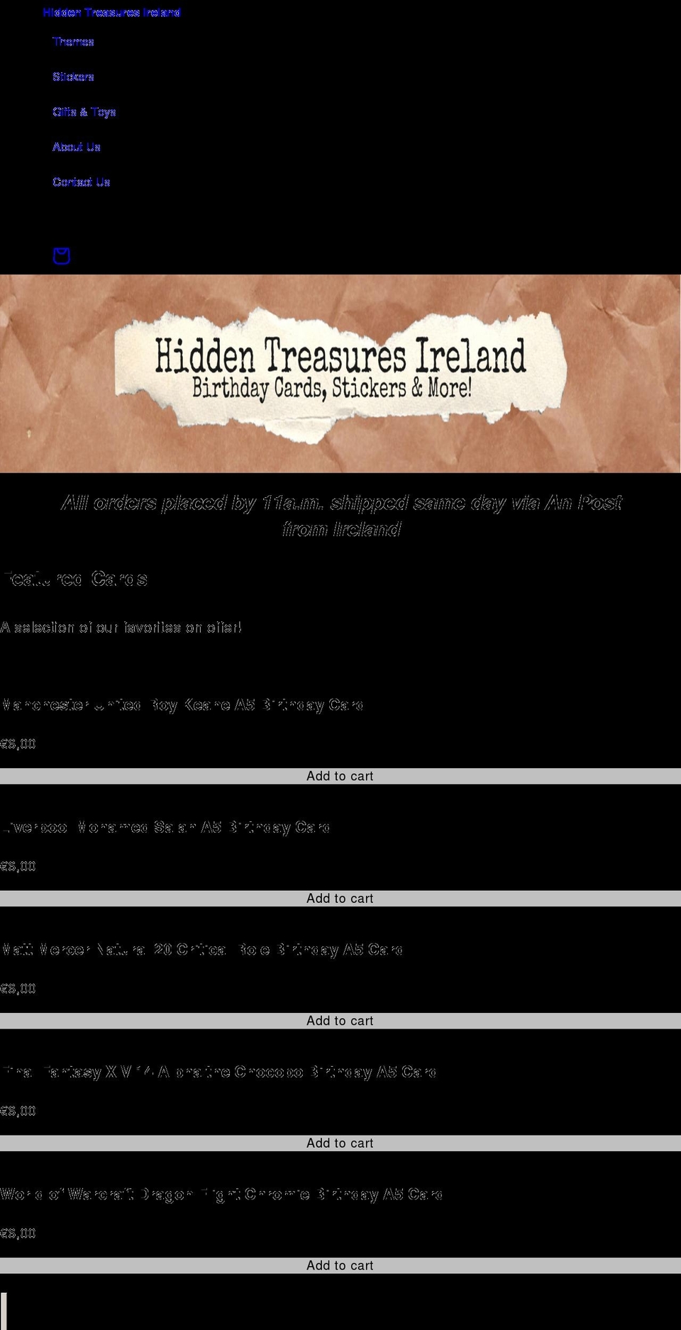 hiddentreasures.ie shopify website screenshot