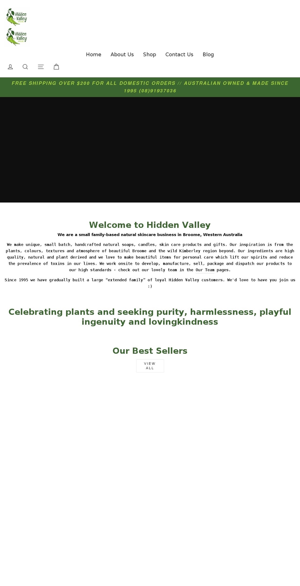 hiddenvalleybroome.com.au shopify website screenshot