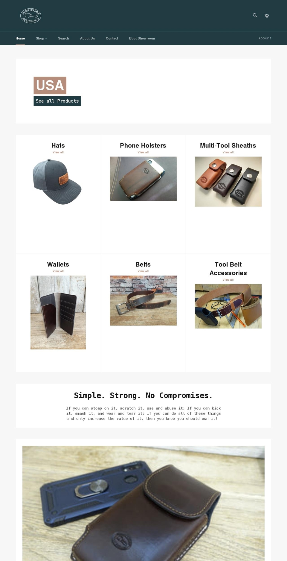 hiddinleather.com shopify website screenshot