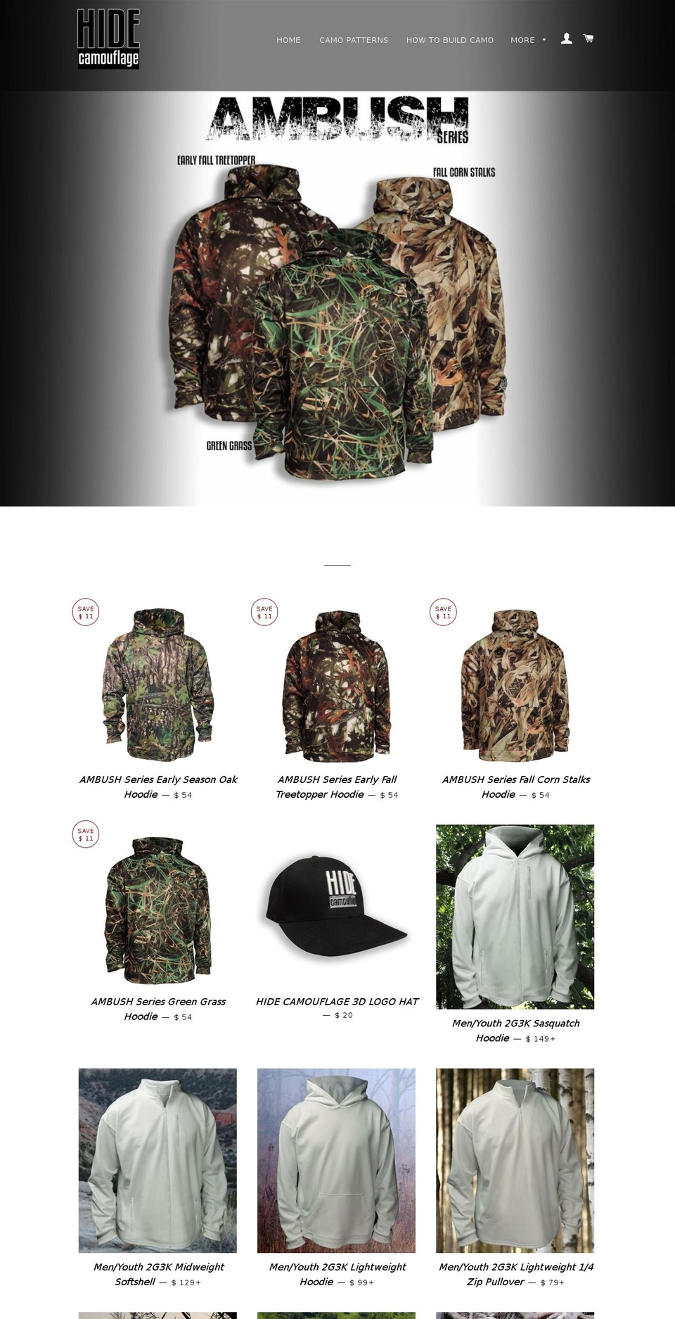 hidecamouflage.com shopify website screenshot