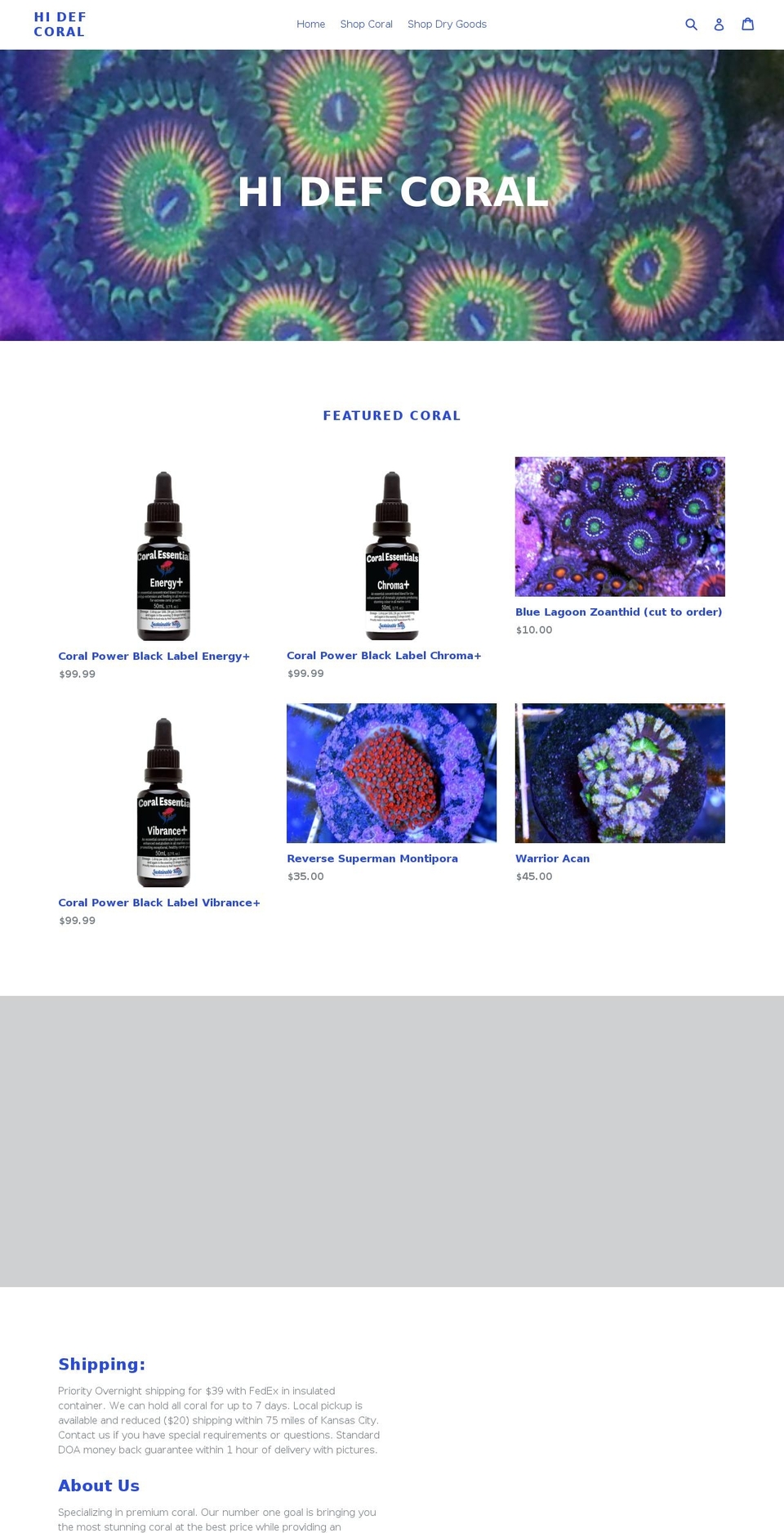 hidefcoral.com — Shopify storefront screenshot