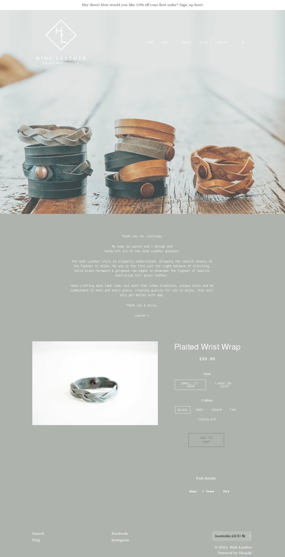hideleathercraft.com shopify website screenshot